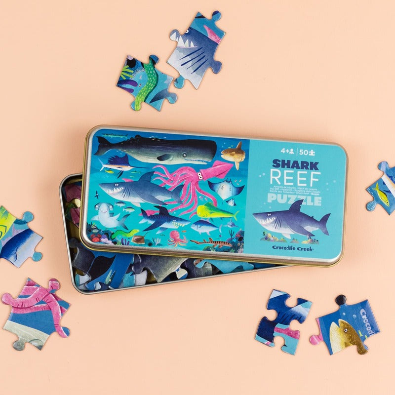 Crocodile Creek Shark Reef Puzzle – 50 Pieces in Tin (3843104), Ages 5