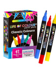 Life of Colour - Classic Colours 3mm Medium Tip Acrylic Paint Pens - Set of 12