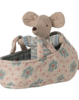 Maileg Baby Mouse in Carry Cot Blue