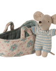 Maileg Baby Mouse in Carry Cot Blue