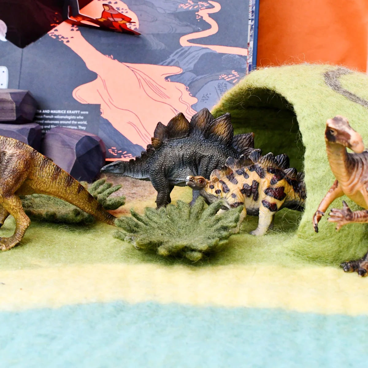 Tara Treasures Large Dinosaur Land with Volcano Play Mat Playscape