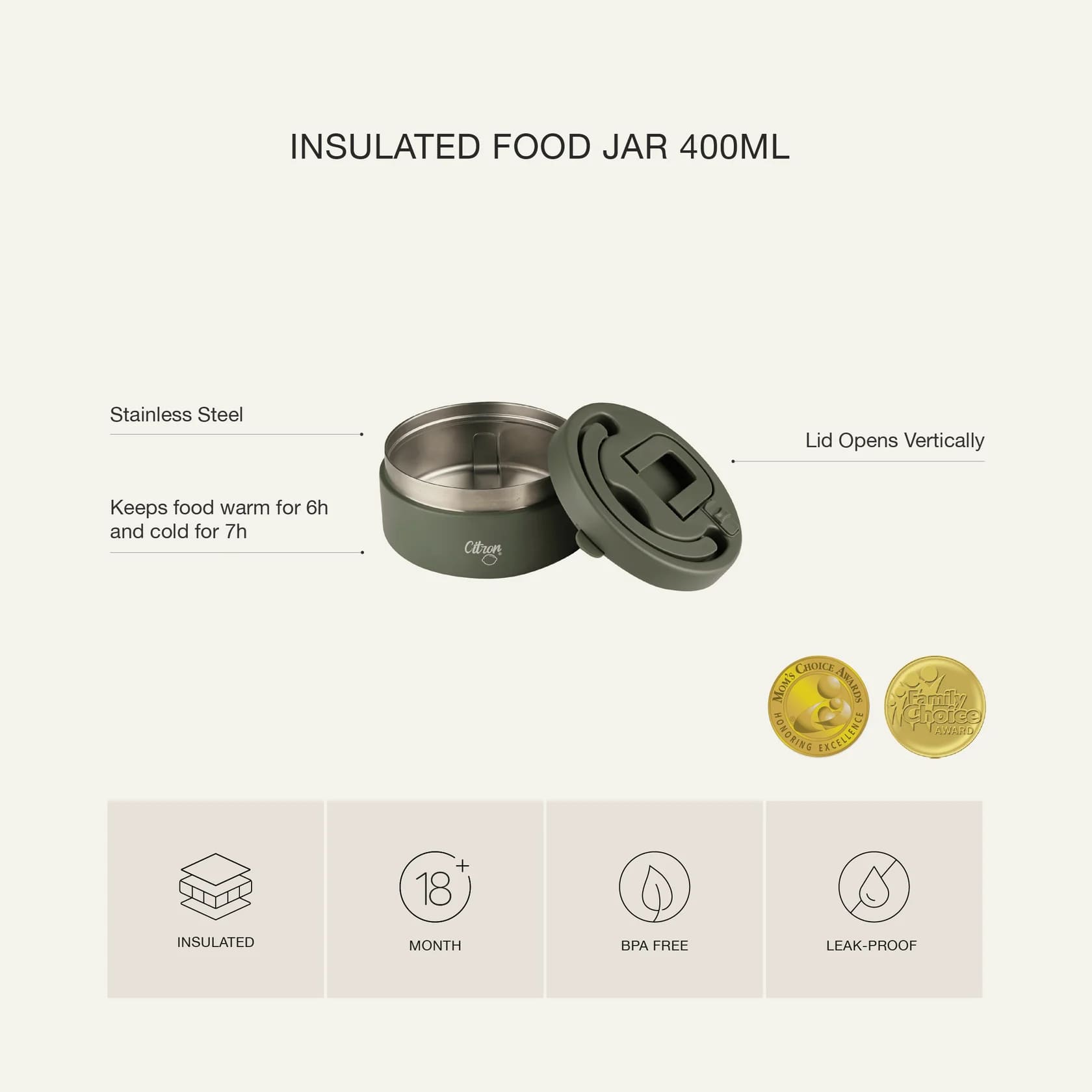 Citron Stainless Steel Insulated Food Jar large