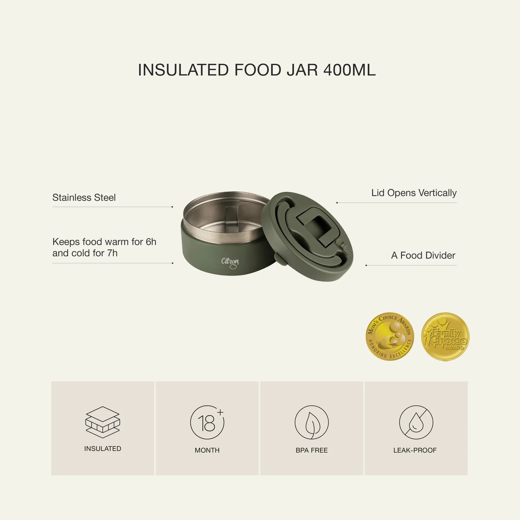 Citron Stainless Steel Insulated Food Jar 