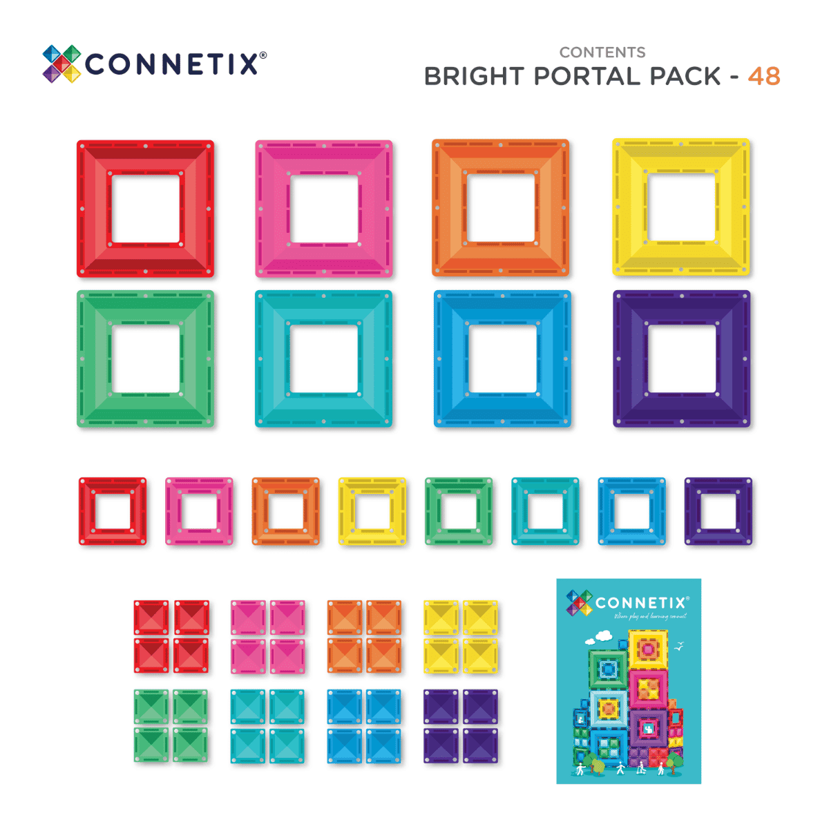 Connetix Magnetic Tiles Bright Portal Pack 48 pc contents