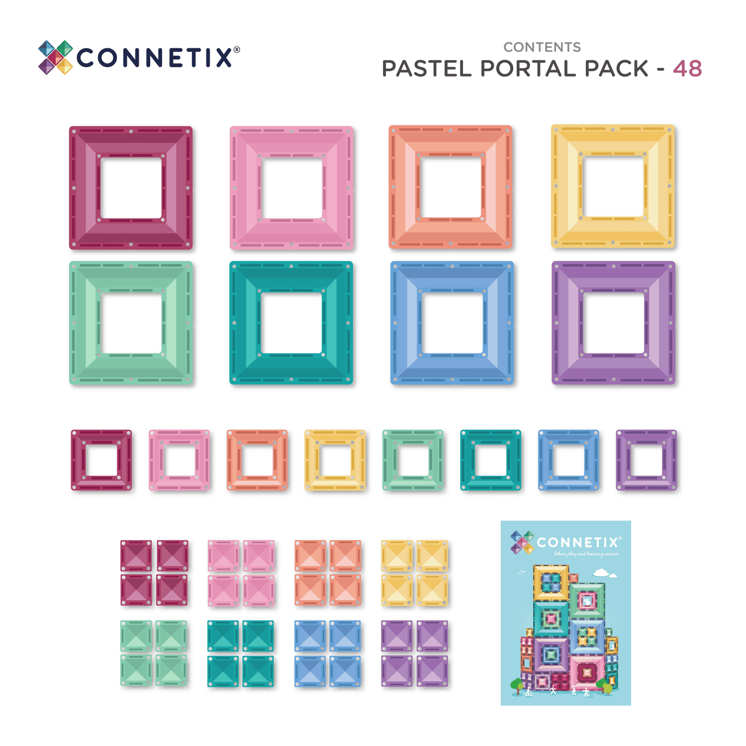 Connetix Tiles Pastel Portal Pack 48 pc Contents