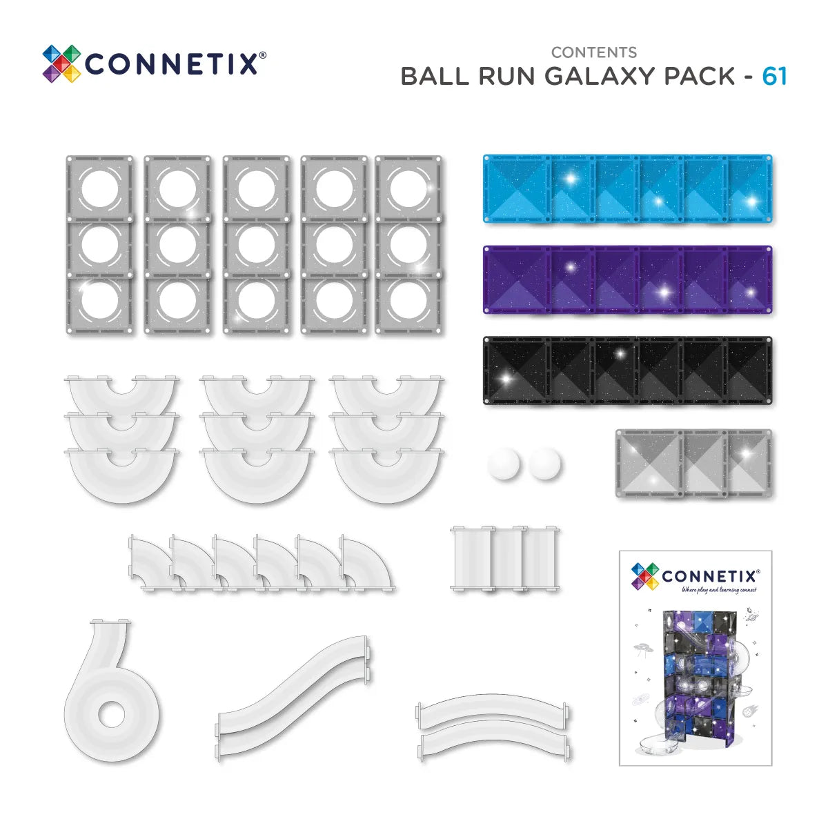 Connetix Tiles Galaxy Ball Run Pack Content