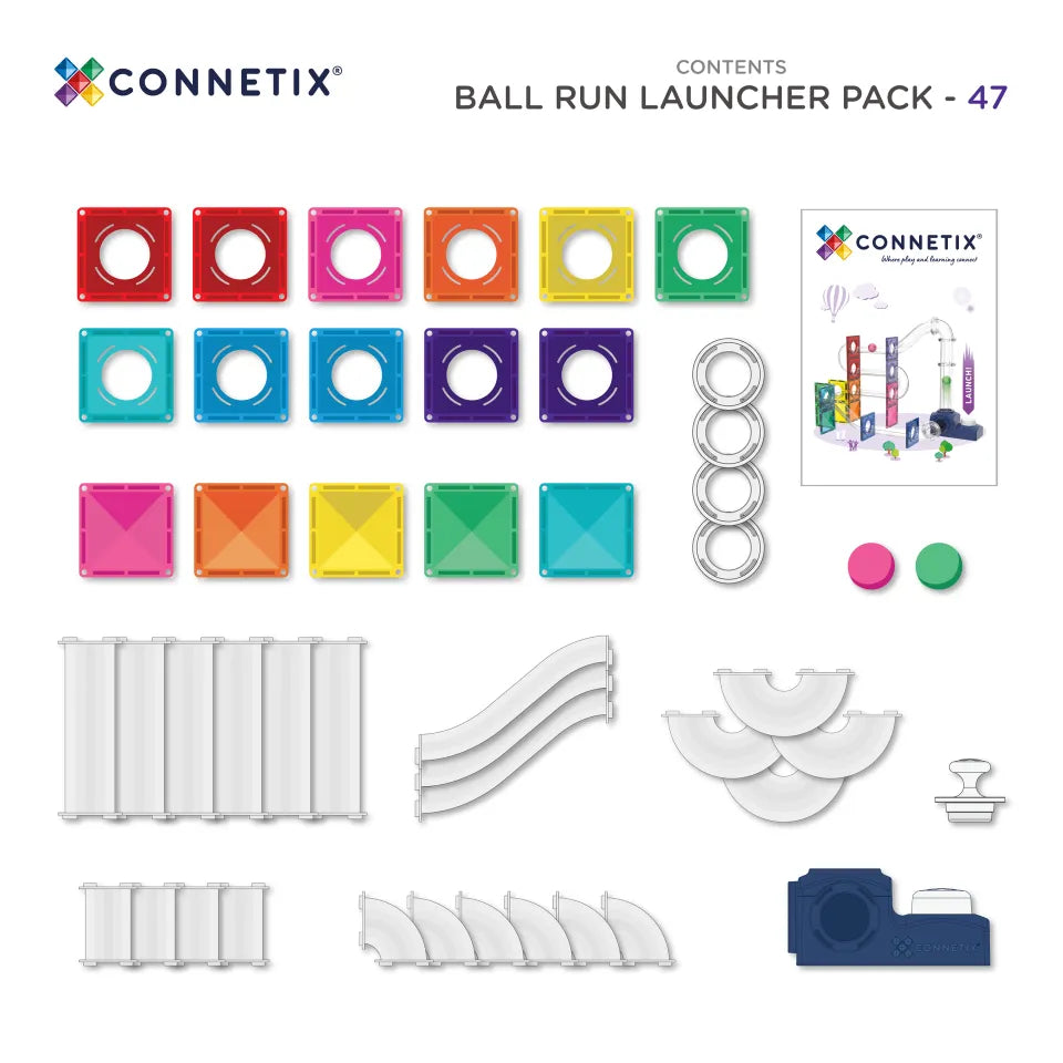 Connetix Tiles Ball Run Launcher Pack Contents