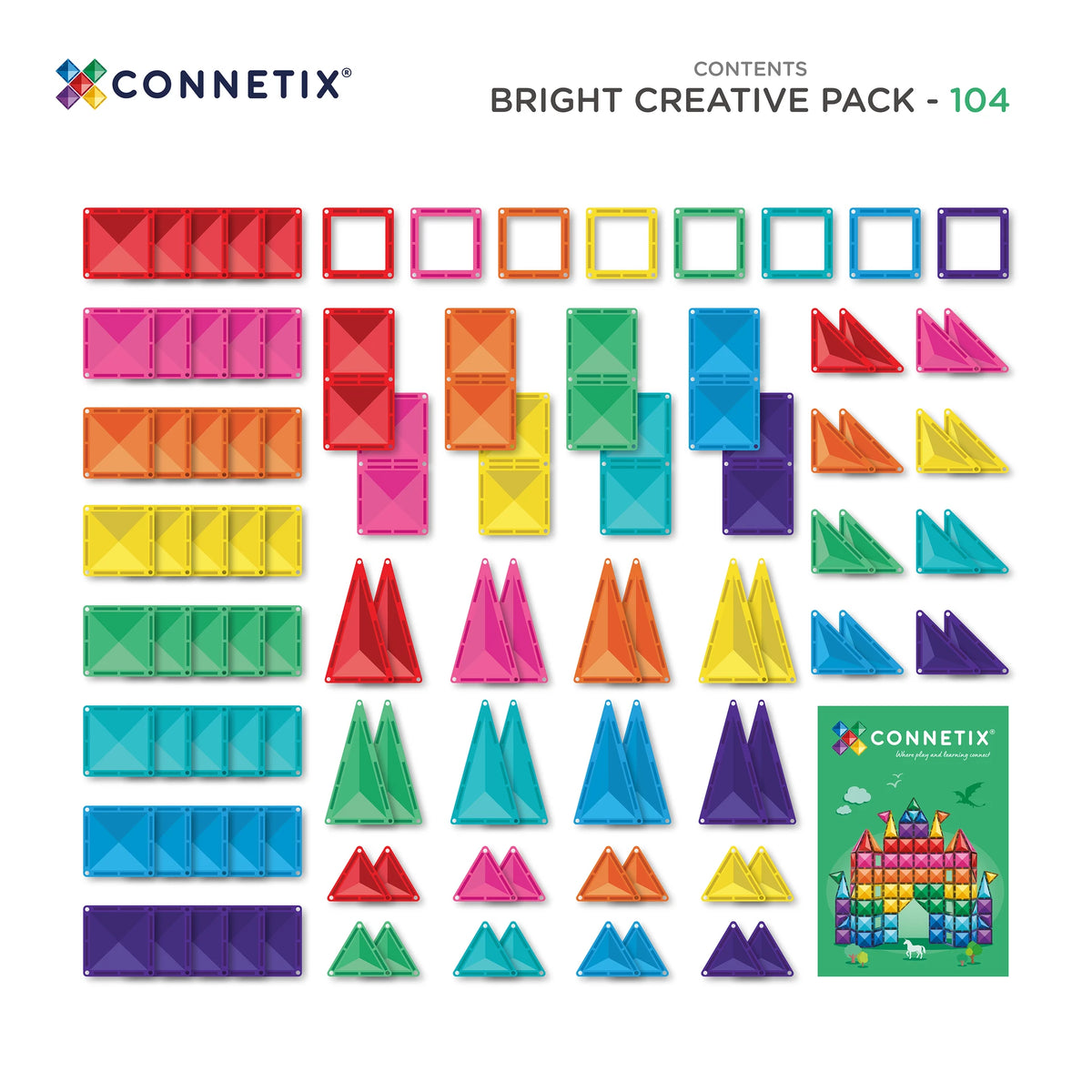 Connetix Tiles Bright Creative Pack 104 pc contents