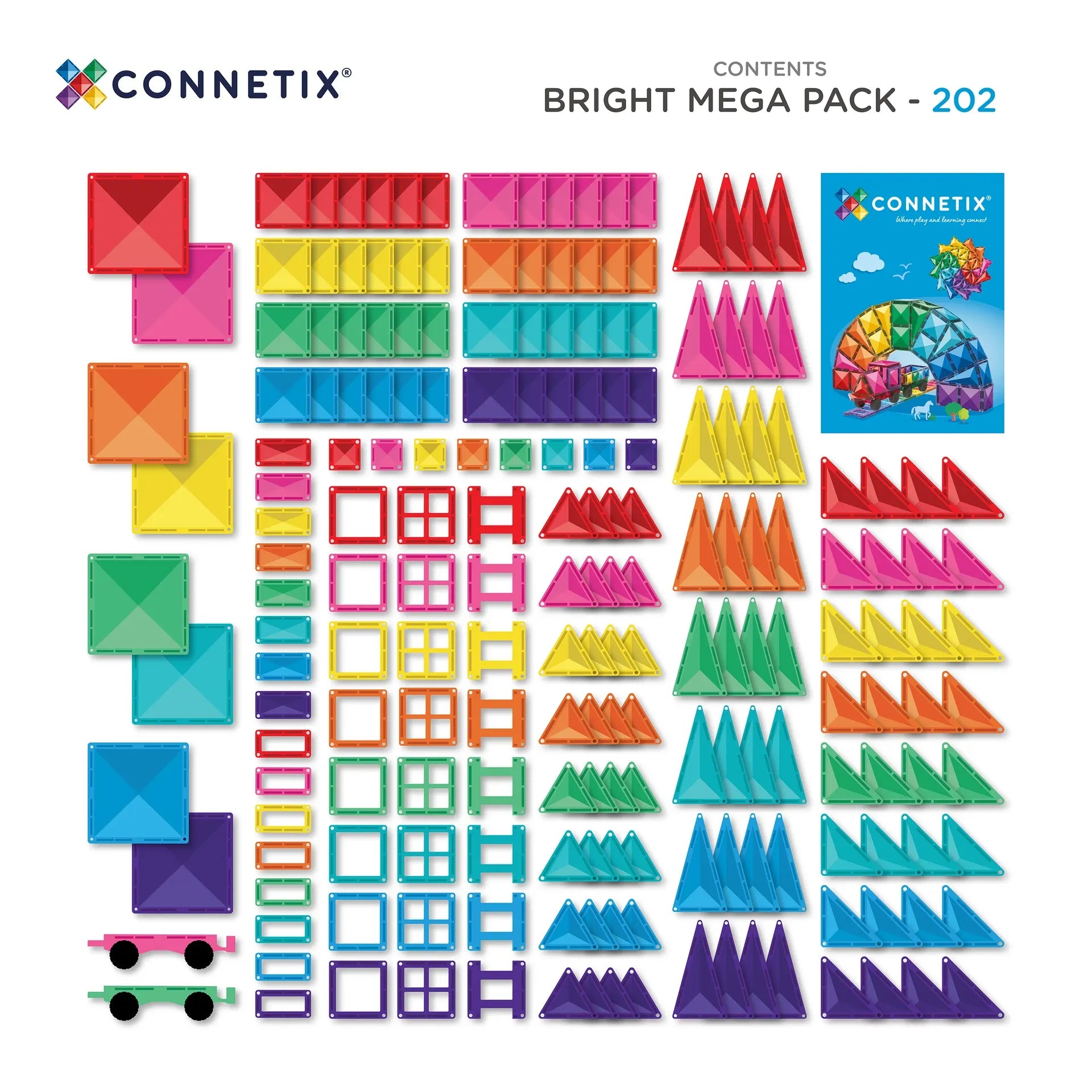 Connetix Tiles Bright Mega Pack 202 pc Contents