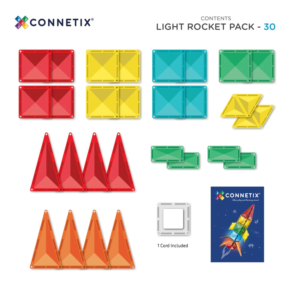 Connetix Tiles Light Rocket Pack 30 Pieces Content