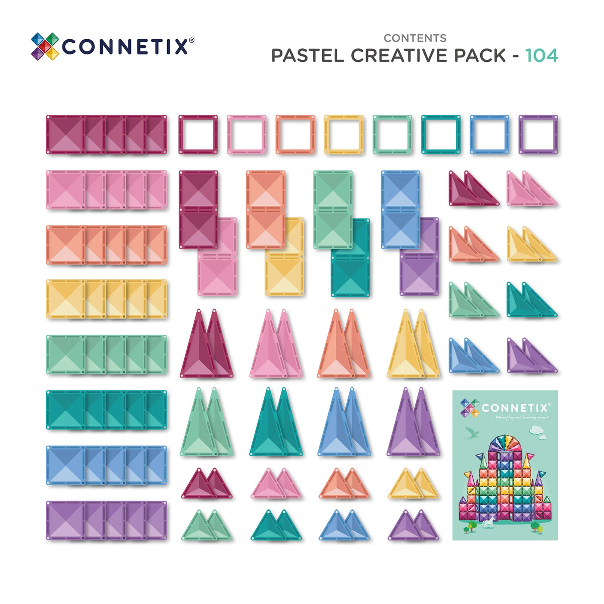 Connetix Tiles Pastel Creative Pack 104 pc contents