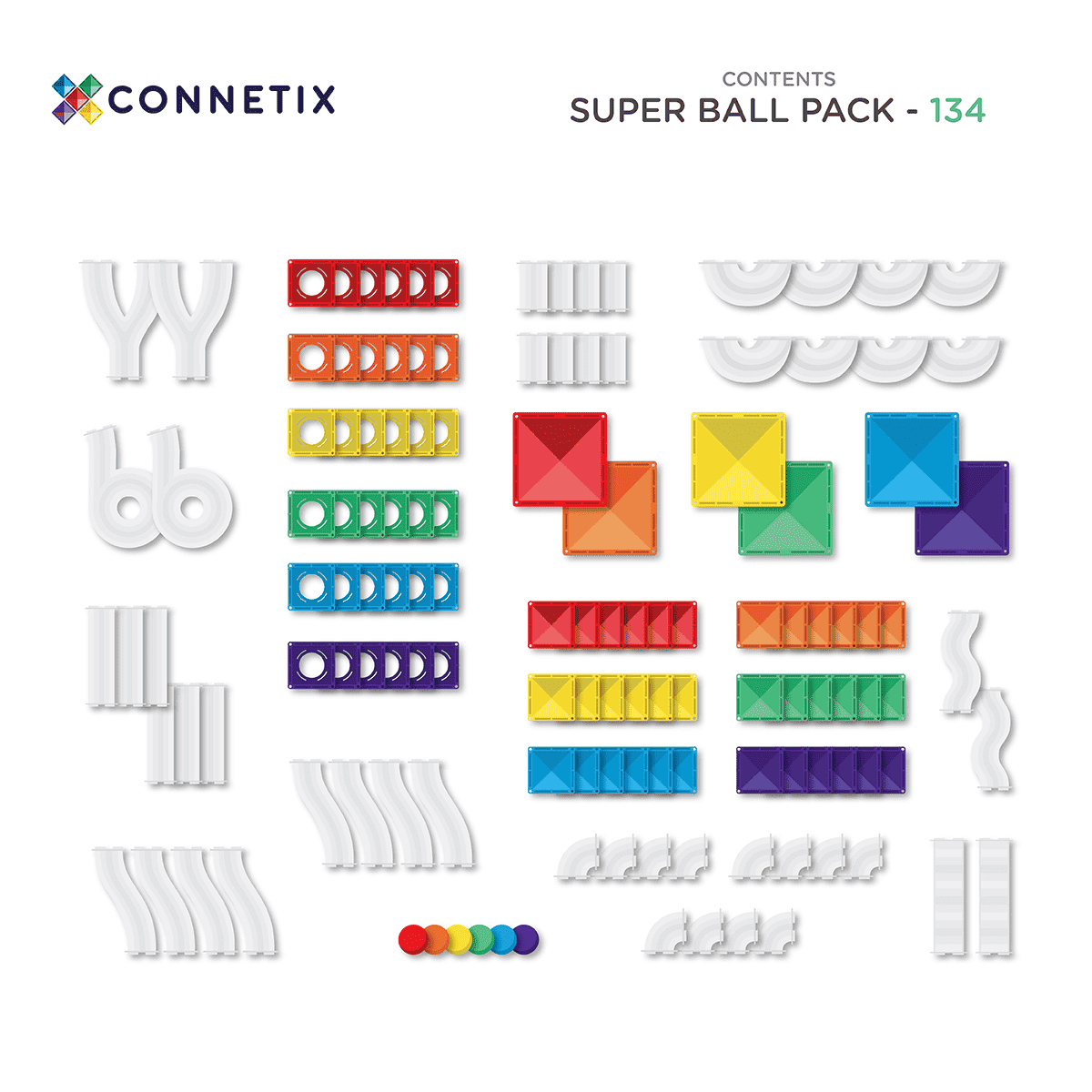 Connetix Tiles Super Ball Run Pack Contents