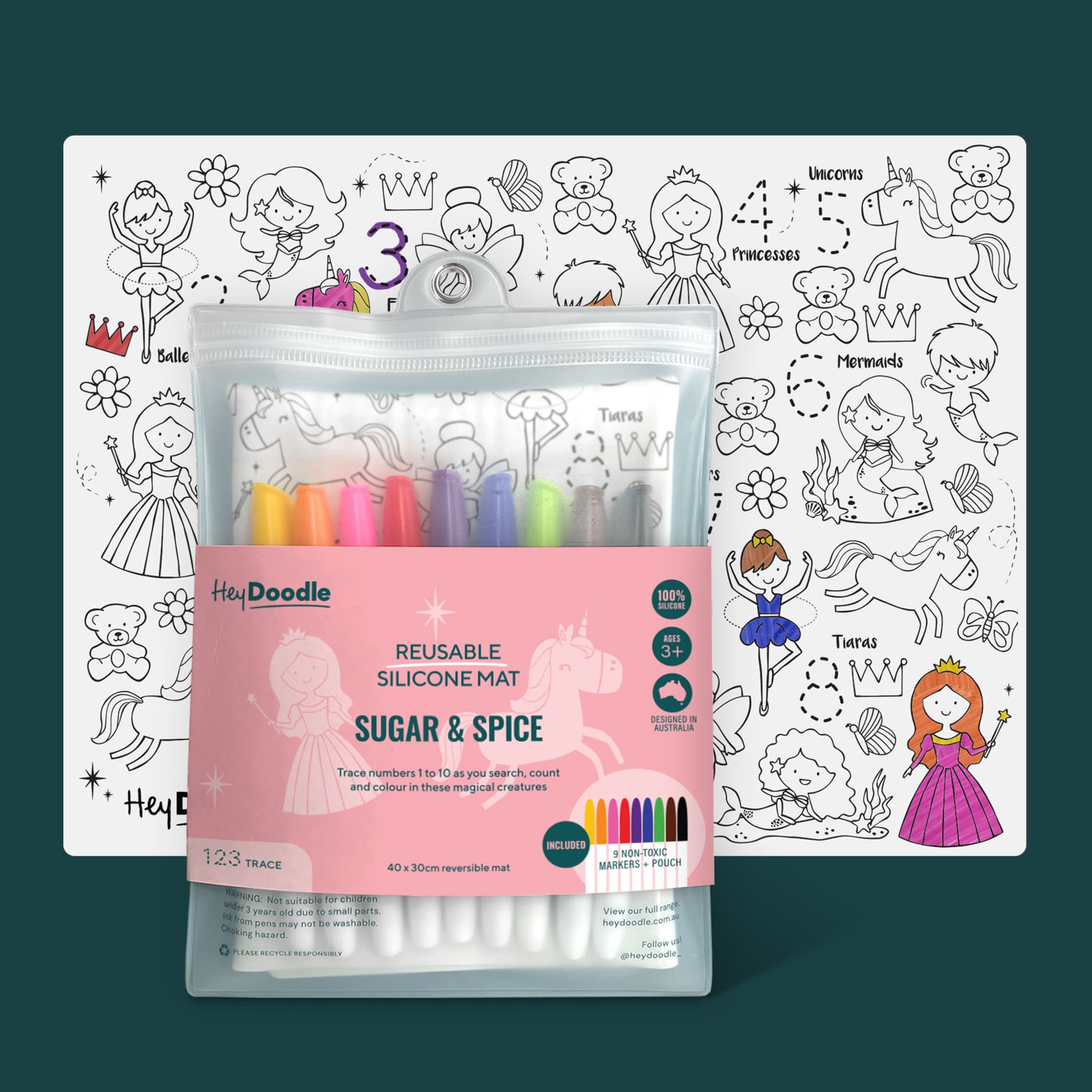 HEYDOODLE REUSABLE SILICONE PLACEMAT Sugar and Spice