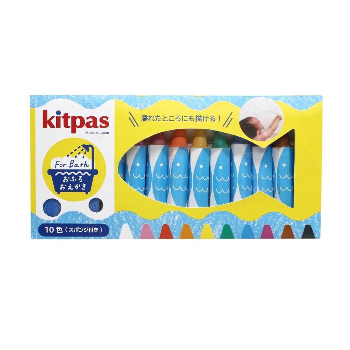 Kitpas Bath Crayons 10 Colours with Sponge