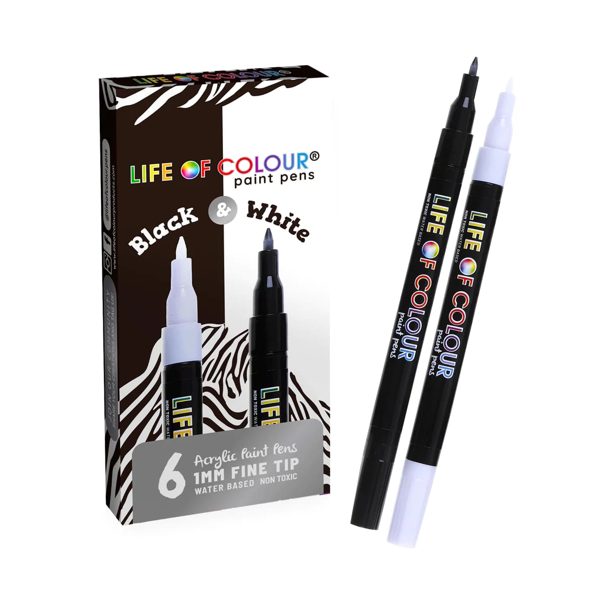 Life of Colour Black and White 1mm Fine Tip Acrylic Paint Pens