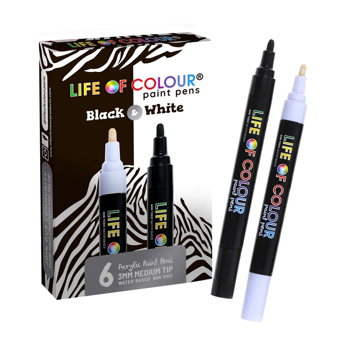 Life of Colour Black and White 3mm Medium Tip Acrylic Paint Pens