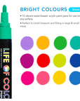 Life of Colour - Brights Colours 3mm Medium Tip Acrylic Paint Pens