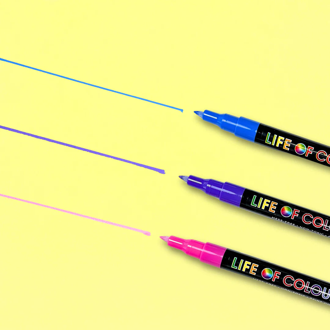 Life of Colour - Classic Colours 1mm Fine Tip Acrylic Paint Pens - Set of 12