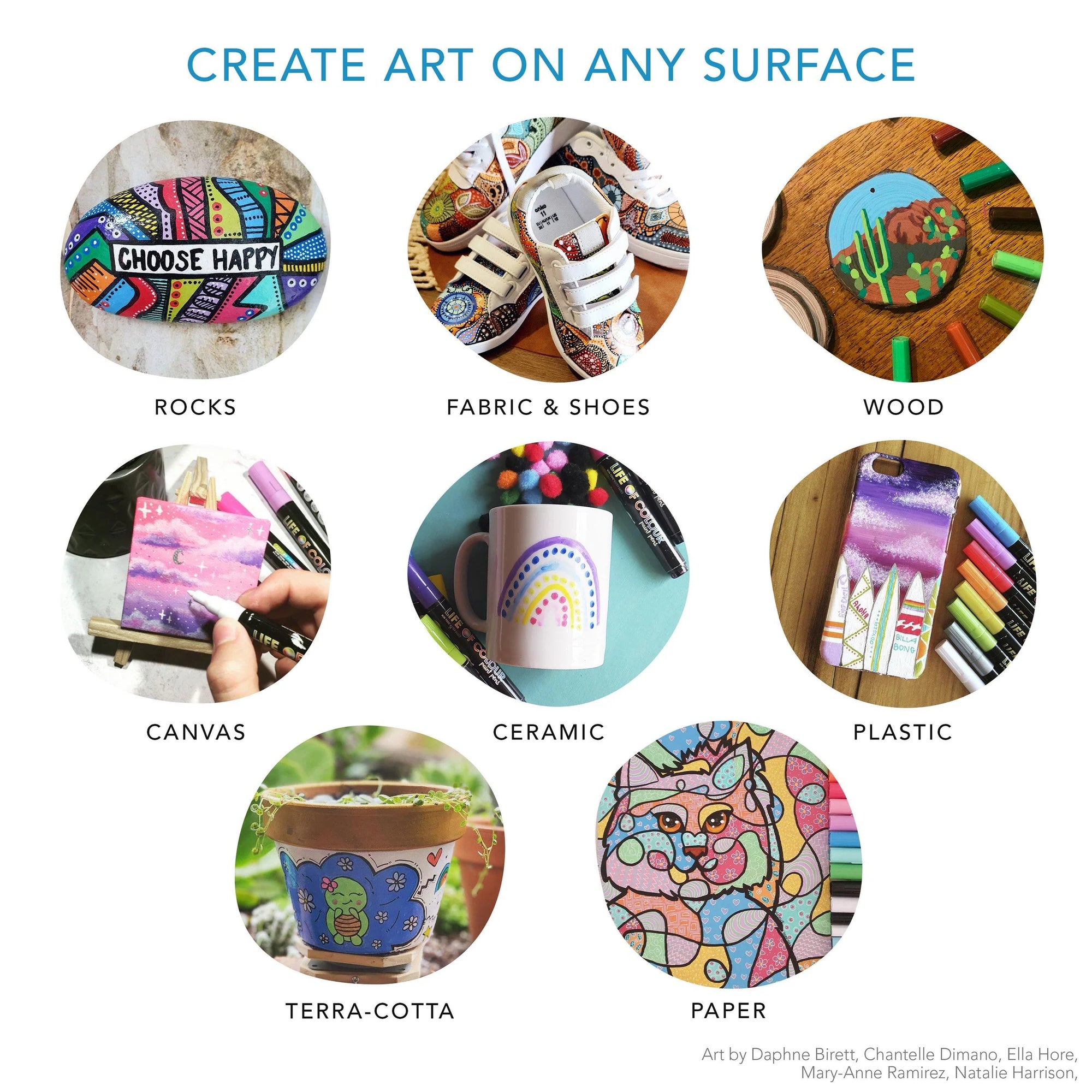 Life of Colour - Classic Colours 1mm Fine Tip Acrylic Paint Pens - Set of 12