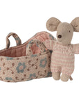 Maileg Baby Mouse in Carry Cot Rose