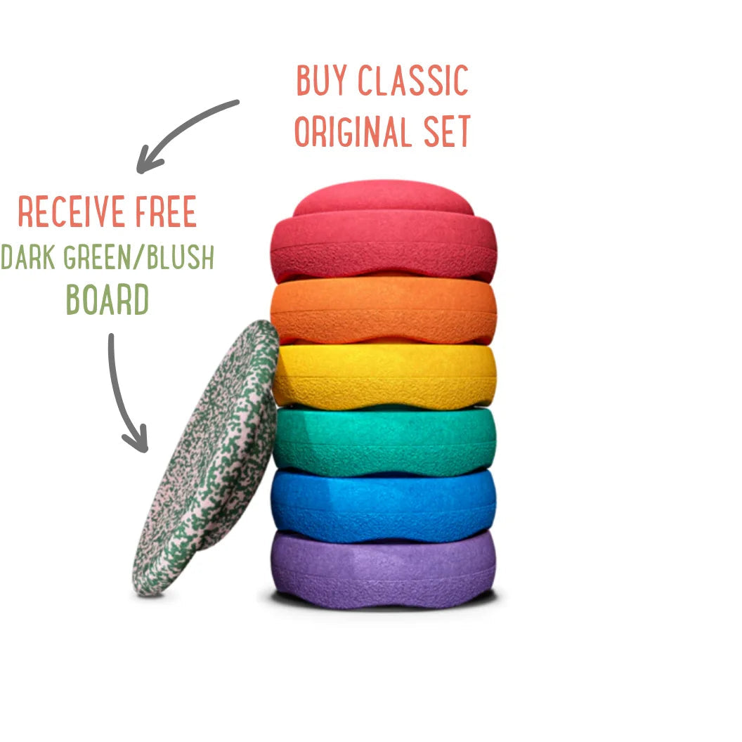 Stapelstein Original Rainbow Classic Set of 6 + FREE Limited Edition Dark Green Blush Board