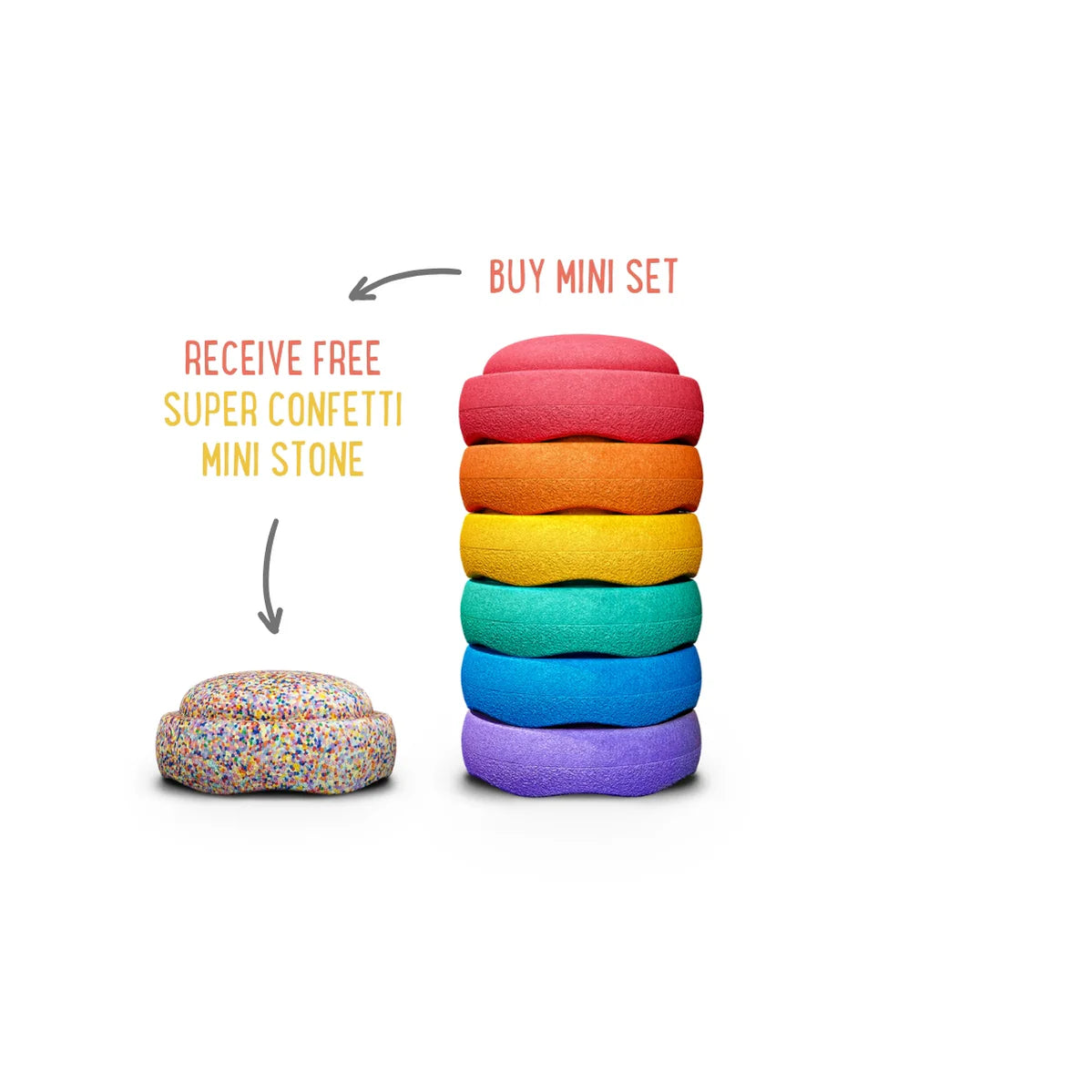 Stapelstein Original Rainbow Classic Set of 6 Minis + FREE Super Confetti Mini Stone 