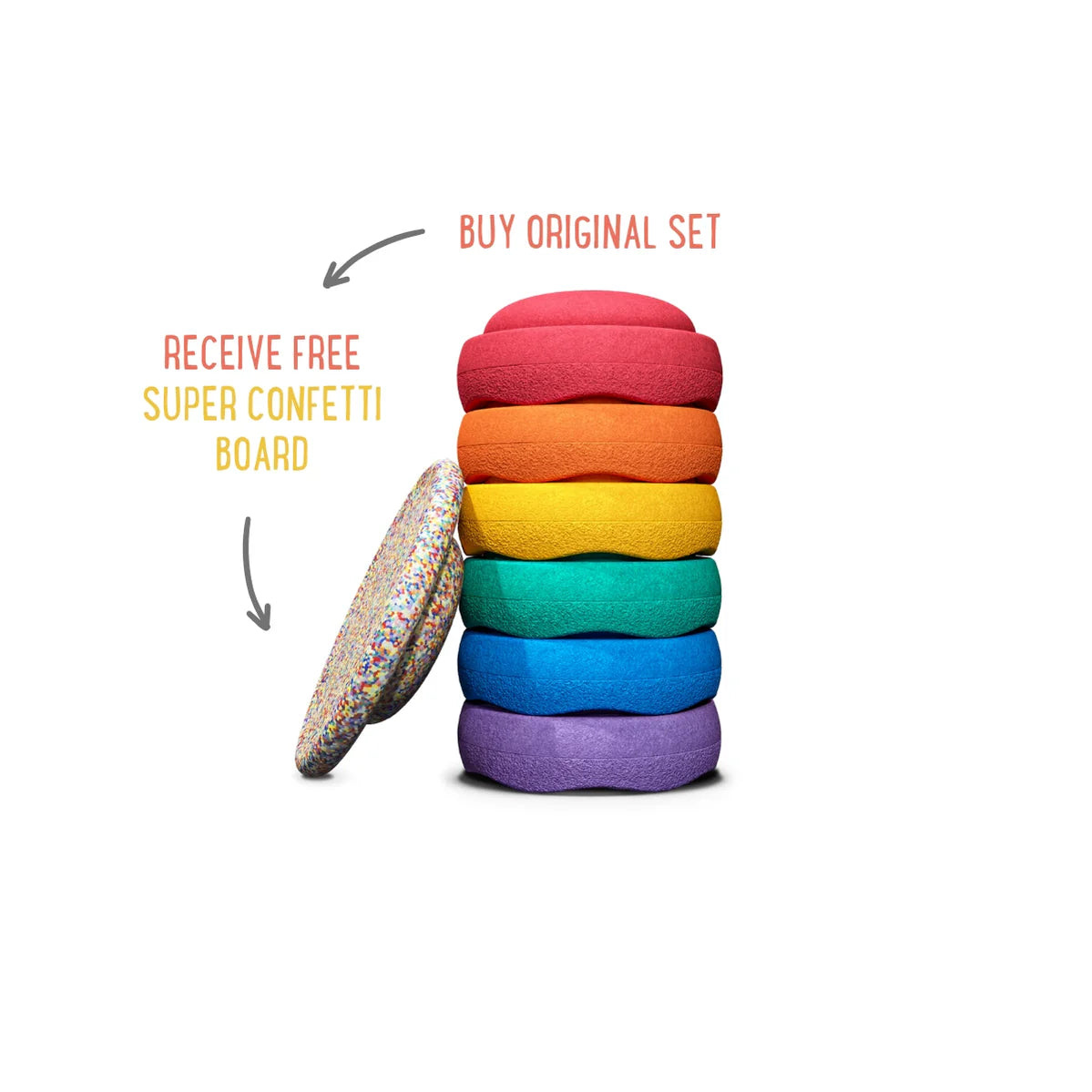 Stapelstein Original Rainbow Classic Set of 6 + FREE Super Confetti Board