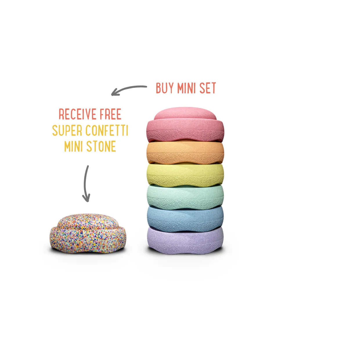 Stapelstein Original Rainbow Pastel Set of 6 Minis + FREE Super Confetti Mini Stone EASTER PROMOTION