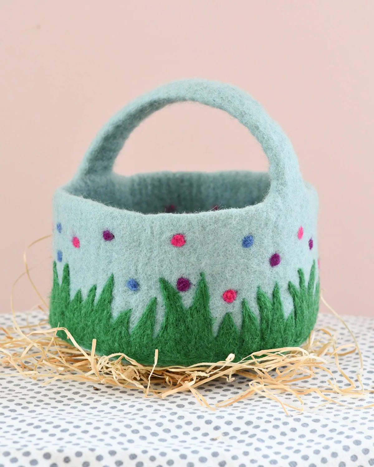 Tara Treasures Felt Blue Basket with Colourful Dots