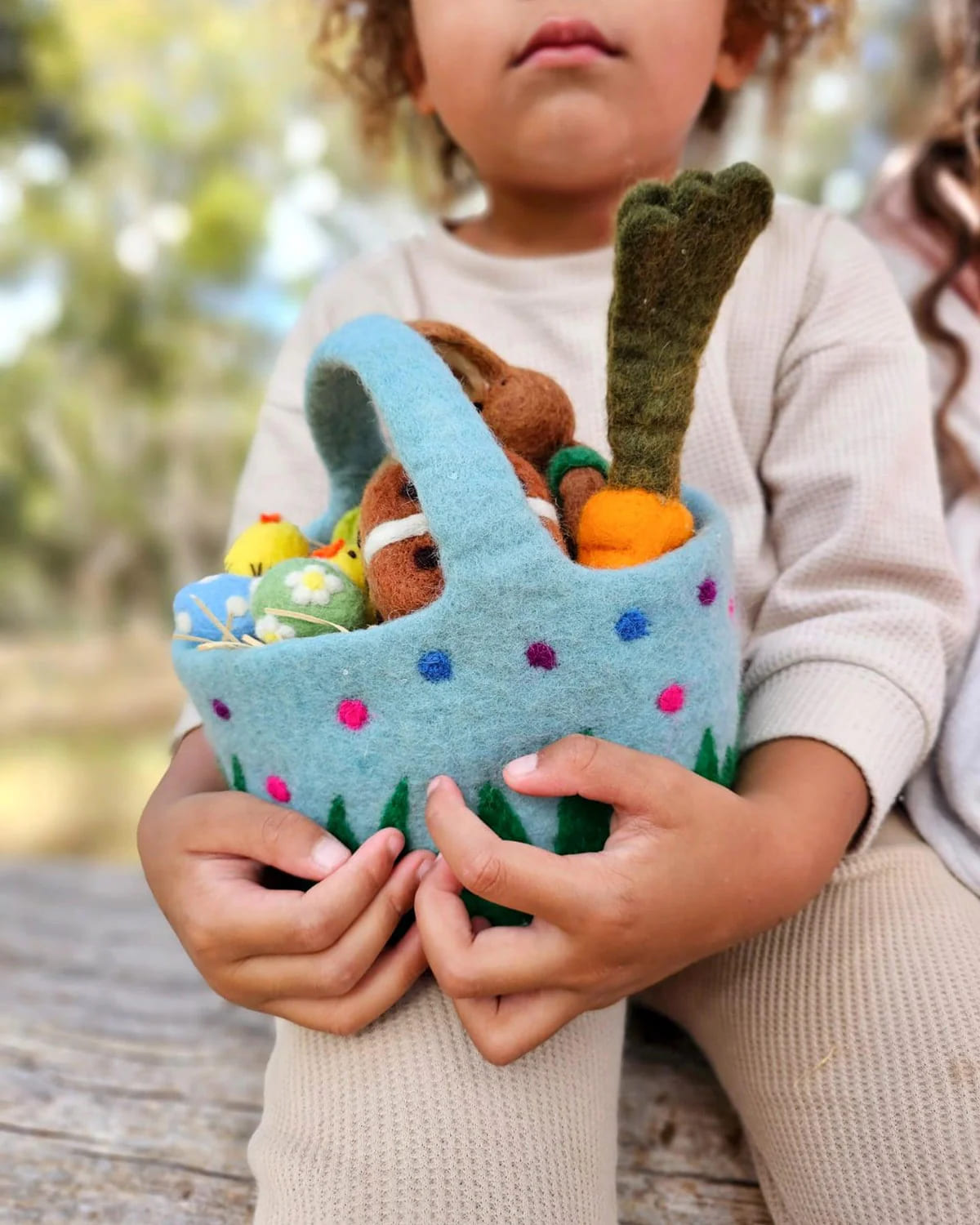 Tara Treasures Felt Blue Basket with Colourful Dots