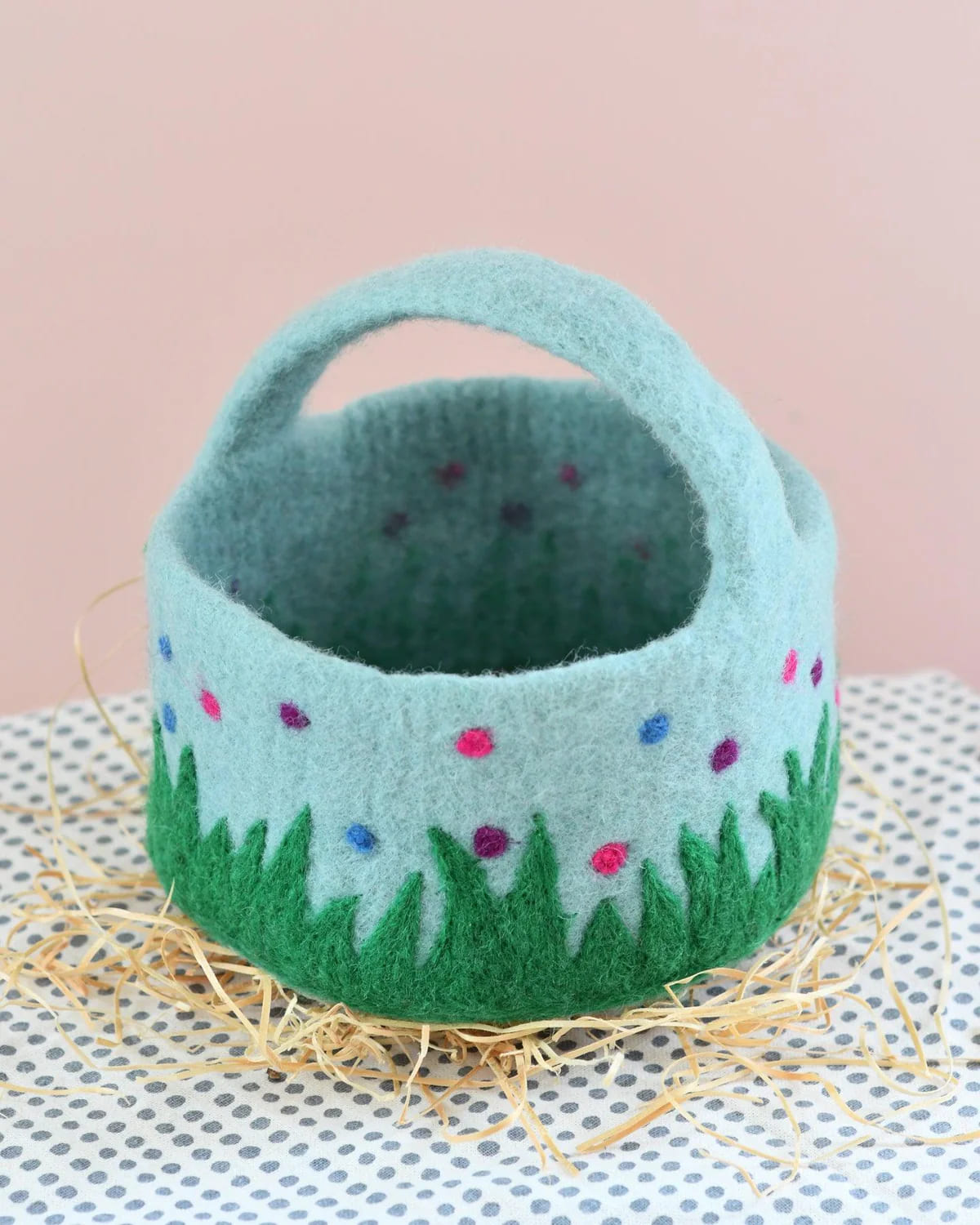 Tara Treasures Felt Blue Basket with Colourful Dots