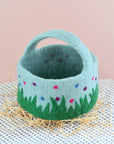 Tara Treasures Felt Blue Basket with Colourful Dots