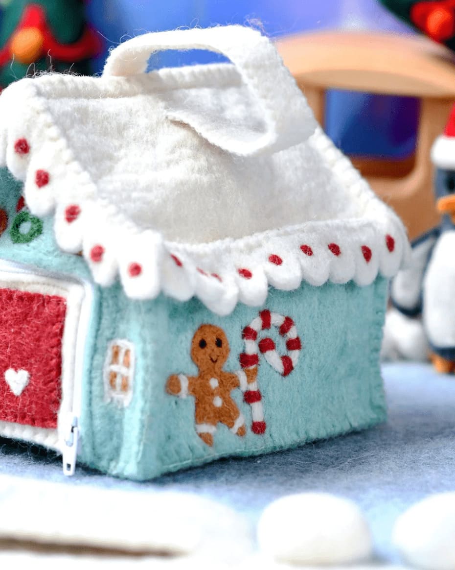 Tara Treasures Felt Blue Gingerbread House Bag