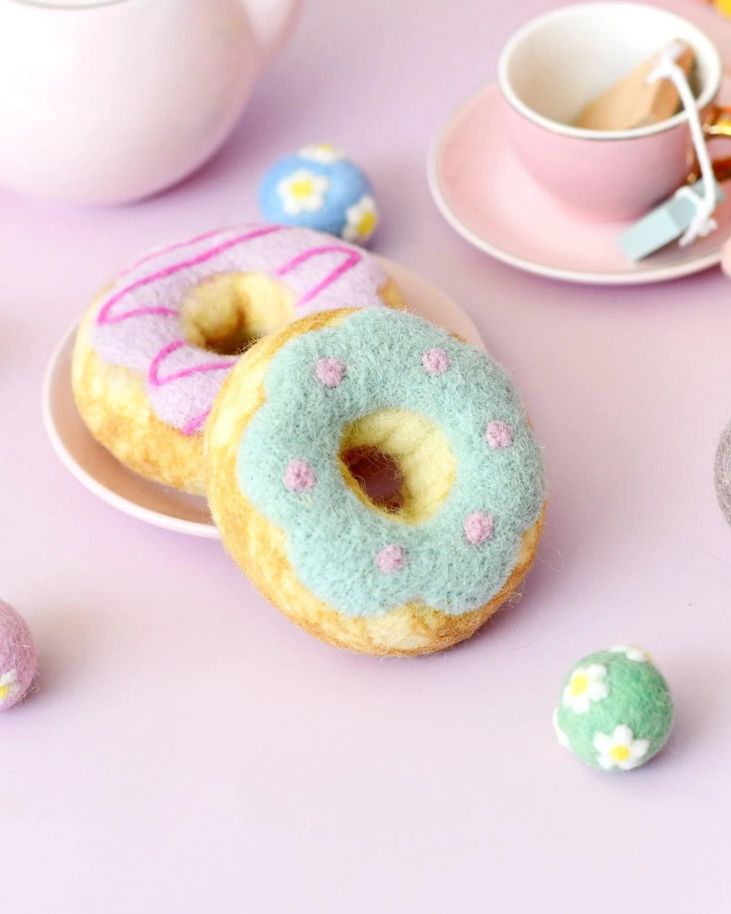 Tara Treasures Felt Doughnut (Donut) with Pastel Blue Frosting and Pink Dots