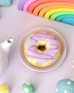 Load image into Gallery viewer, Tara Treasures Felt Doughnut (Donut) with Pastel Frosting and Pink Drizzle
