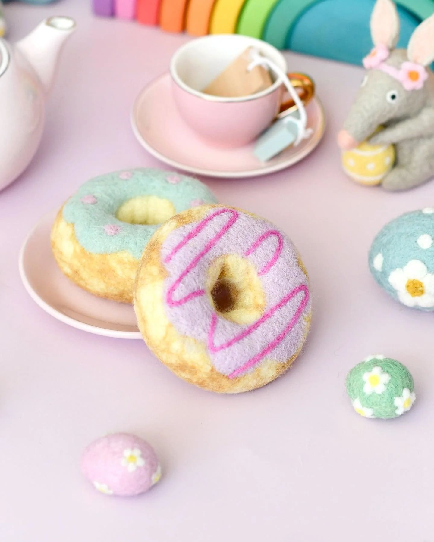 Tara Treasures Felt Doughnut (Donut) with Pastel Frosting and Pink Drizzle