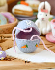 Tara Treasure Felt Egg Cover - purple with bunny motif