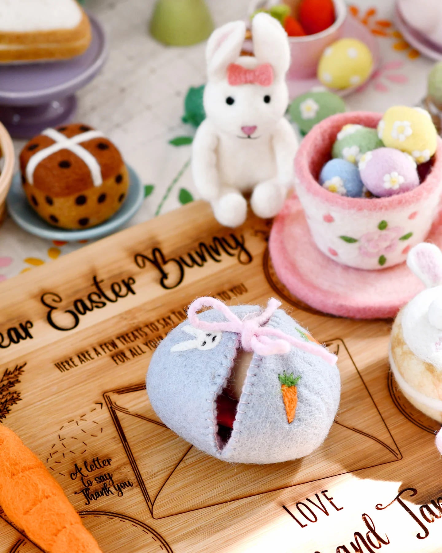 Tara Treasure Felt Egg Cover - purple with bunny motif