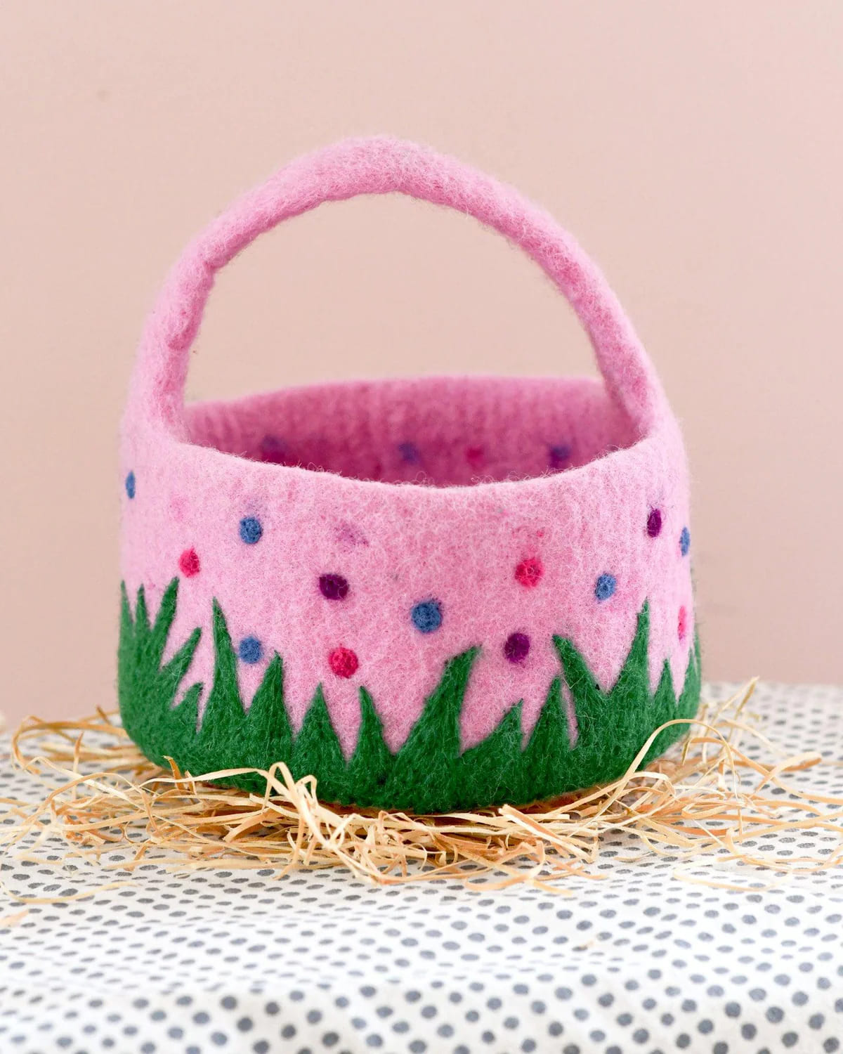 Tara Treasures Felt Pink Basket with Colourful Dots