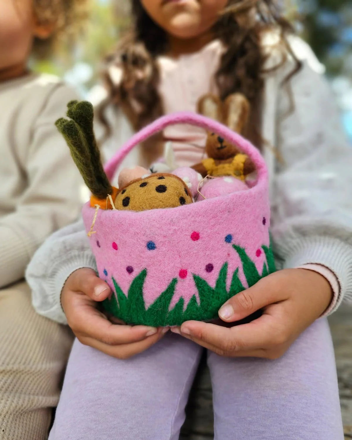 Tara Treasures Felt Pink Basket with Colourful Dots