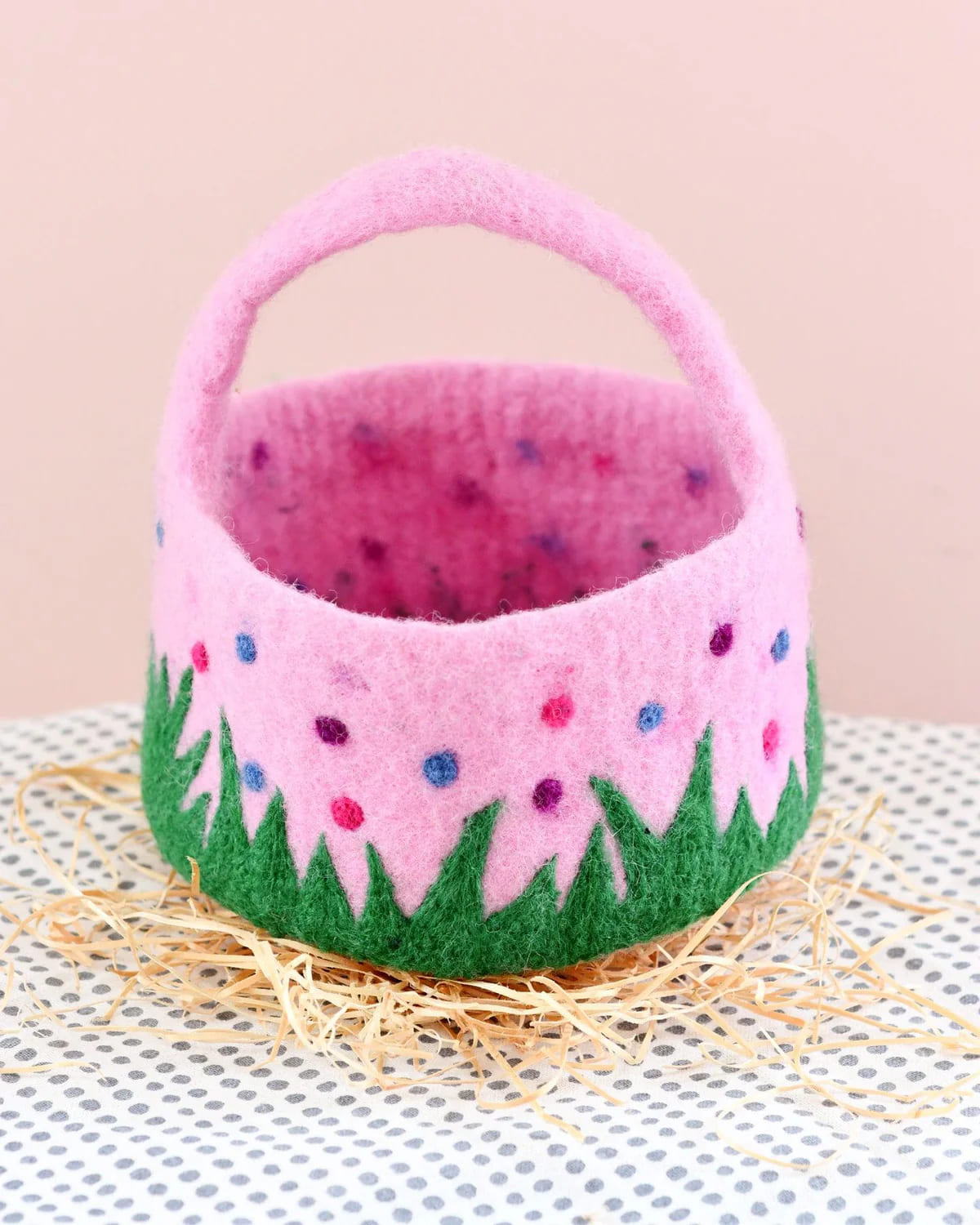 Tara Treasures Felt Pink Basket with Colourful Dots