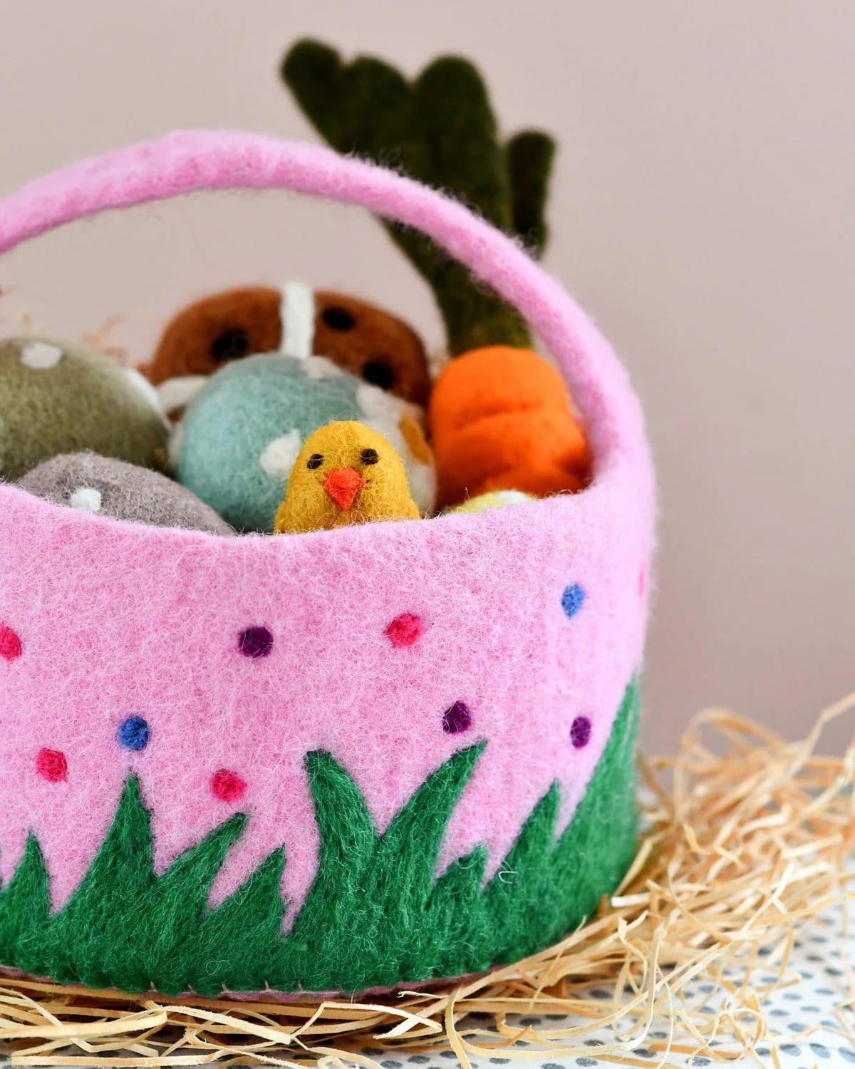 Tara Treasures Felt Pink Basket with Colourful Dots