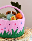 Tara Treasures Felt Pink Basket with Colourful Dots