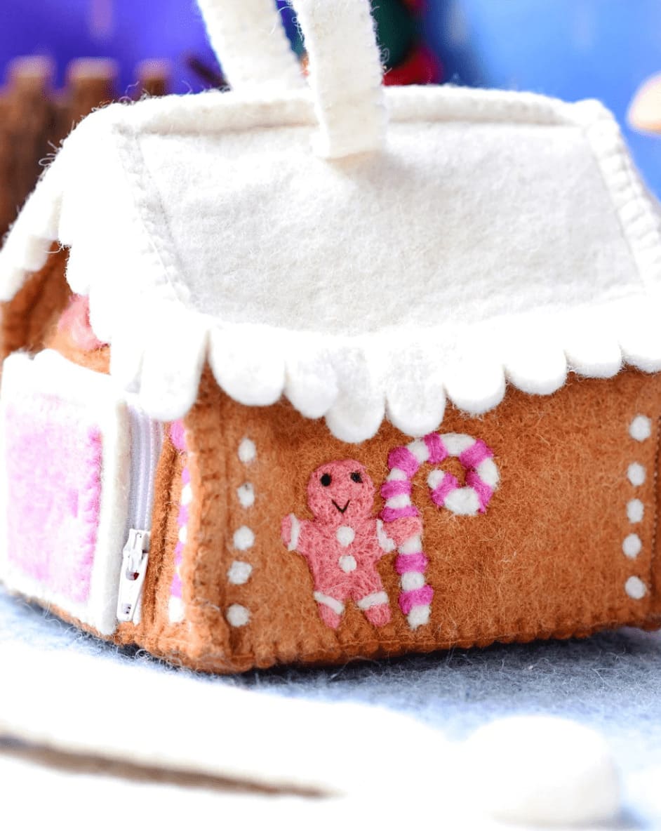 Tara Treasures Felt Pink Gingerbread House Bag