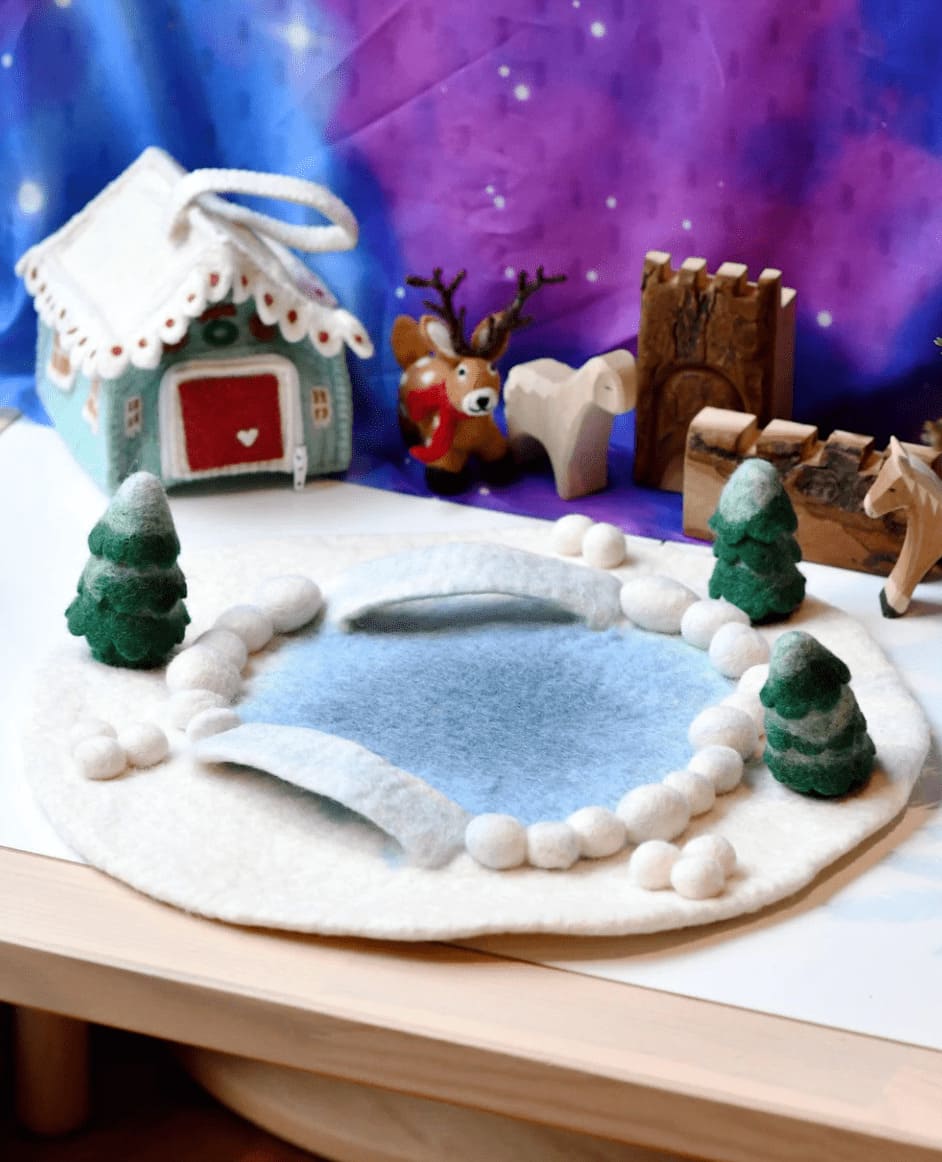 Tara Treasures Felt Round Snow Ice Rink Play Mat Playscape