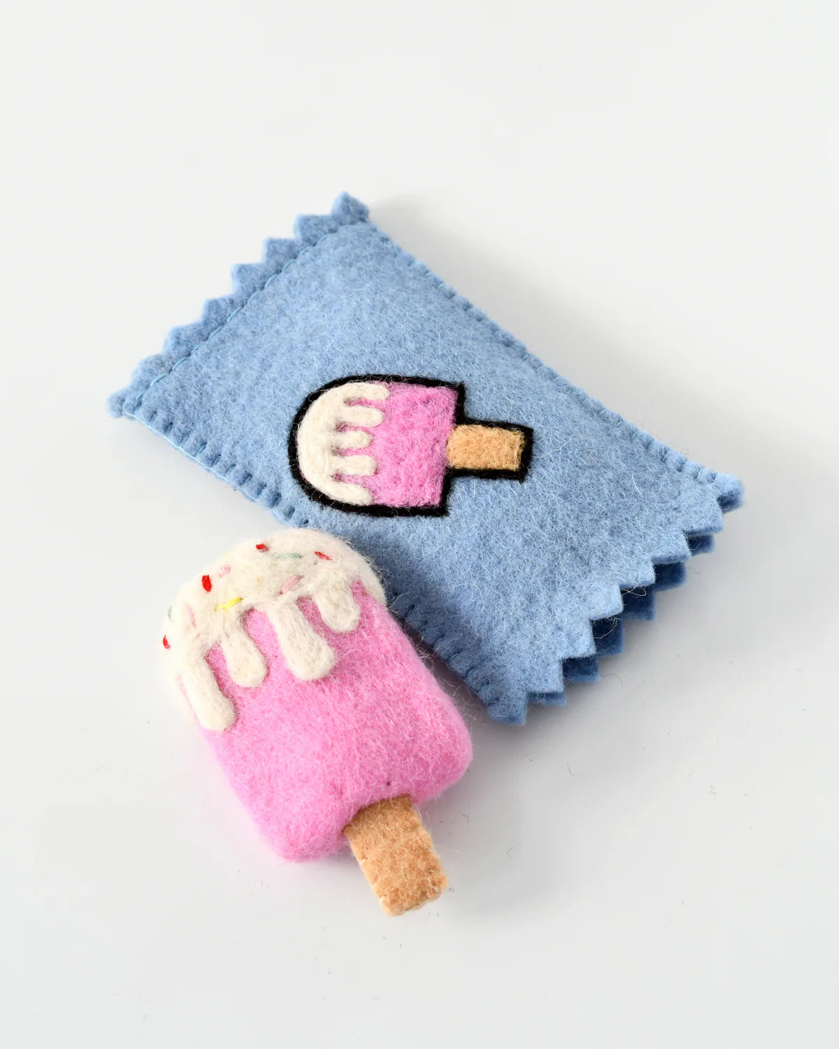 Tara Treasures Felt Strawberry Ice Cream Popsicle Toy with Wrapper