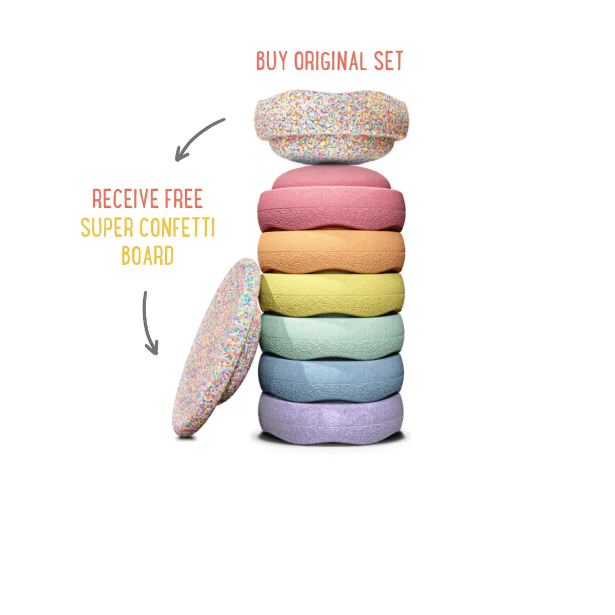 Stapelstein Original Rainbow Complete Pastel (Set of 7) + FREE Super Confetti Board EASTER PROMOTION
