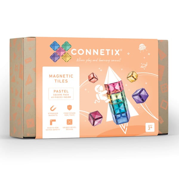 Connetix Tiles Pastel Square Pack 40 Pc