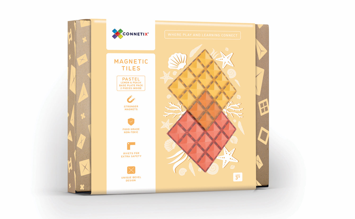 Connetix Magnetic Tiles 2 Piece Base Plate Lemon & Peach Pack
