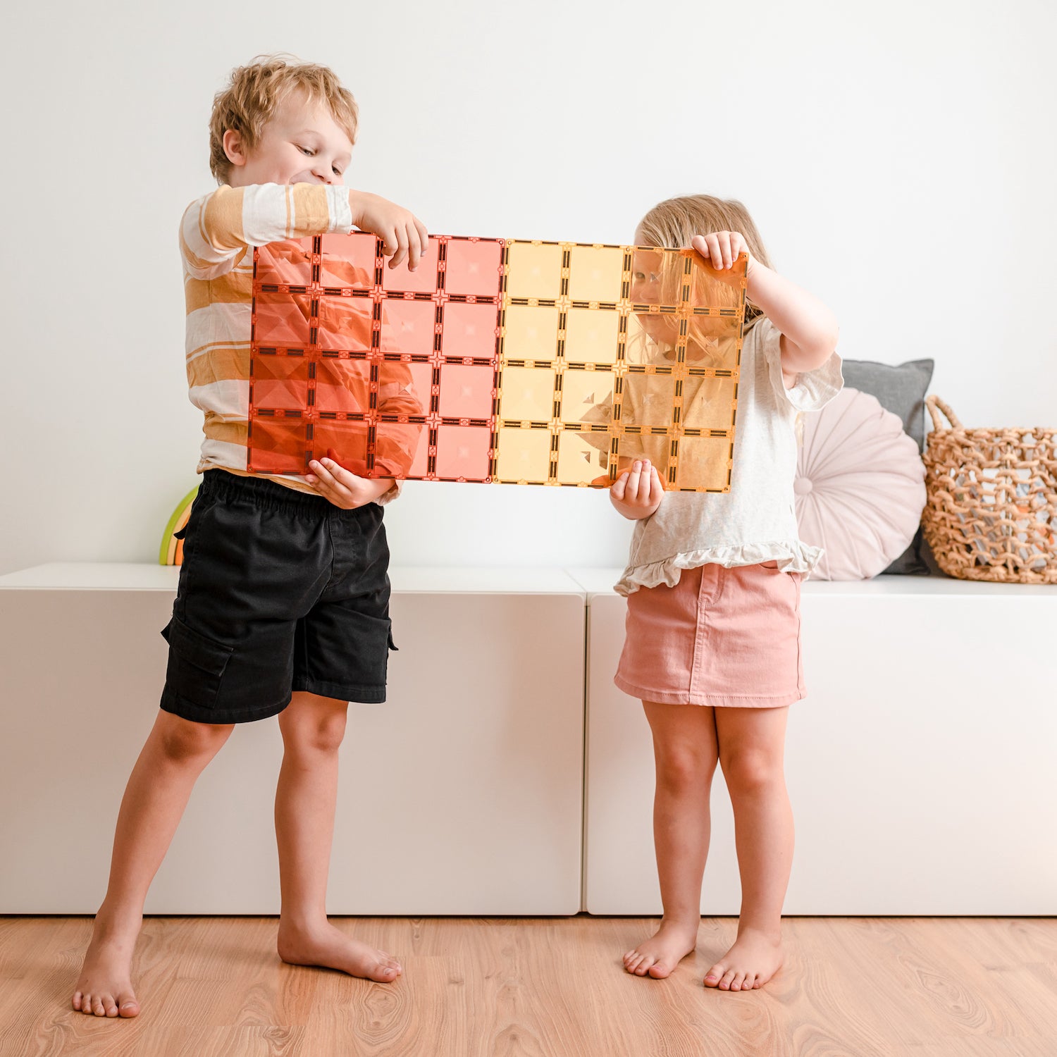 Connetix Magnetic Tiles 2 Piece Base Plate Lemon & Peach Pack
